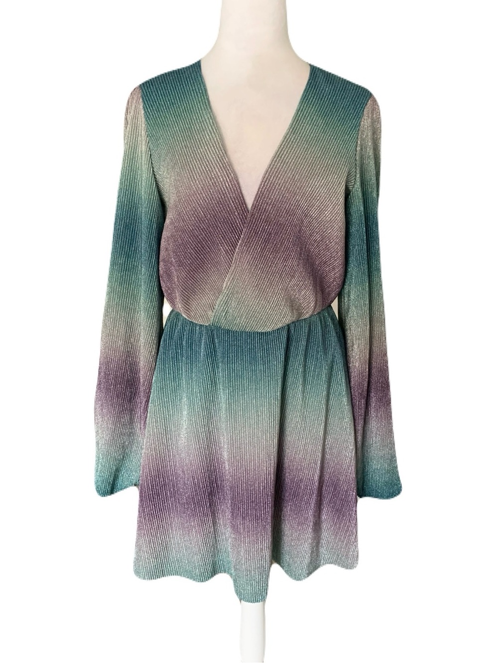 NWT Show Me Your MuMu Ombre Teal Purple Gradient Long Sleeve Karis Mini Dress